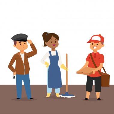 İnsanlar part-time iş meslekler vektör karakter geçici iş işe alım kavramı ayarlayın. Farklı işçi ya da zaman işsiz. Genç kariyer başlangıç çocuklar ve kızlar yarı zamanlı çalışanlar fırsat arıyorsunuz