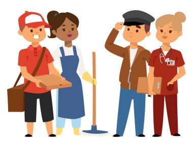İnsanlar part-time iş meslekler vektör karakter geçici iş işe alım kavramı ayarlayın. Farklı işçi ya da zaman işsiz. Genç kariyer başlangıç çocuklar ve kızlar yarı zamanlı çalışanlar fırsat arıyorsunuz