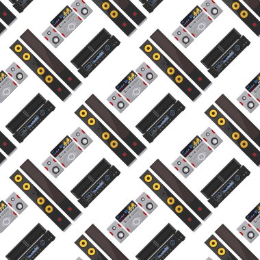 Akustik ses sistemi stereo düz vektör Dikişsiz desen arka plan müzik hoparlörler oyuncu subwoofer ekipman teknoloji.