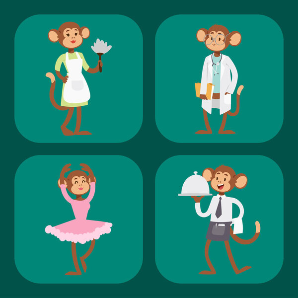 Monkeys rare animal vector cartoon macaque like people nature primate character wild zoo ape chimpanzee illustration.