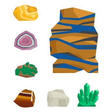 Yarı değerli taşlar taş ve mineral taş izole zar renkli parlak kristal mineral mücevher illüstrasyon vektör.