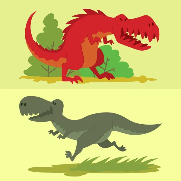 Dinosaurs vector dino animal tyrannosaurus t-rex danger creature force wild jurassic predator prehistoric extinct illustration. — Stock Vector