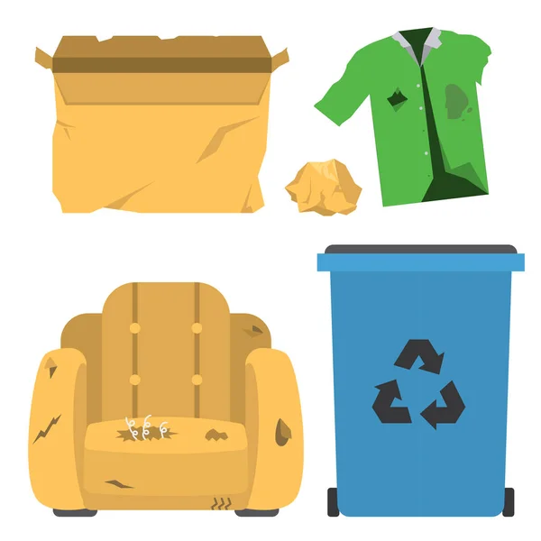 Recycling garbage vector trash bags tires management ecology industry garbage utilize concept waste sorting illustration. — Stock Vector