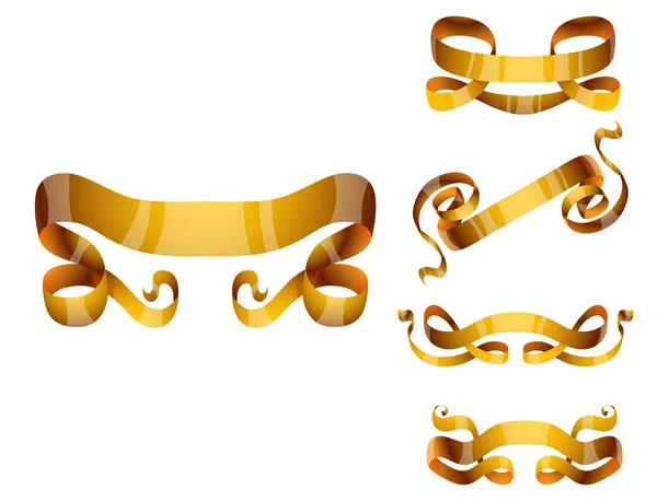 ステッチ バンドのデザイン プロジェクト光沢のある弓装飾エレガンス グラフィック テンプレートの詳細と現実的なゴールド ベクトル テープ フラッグ バナーをリボンします。. — ストックベクタ