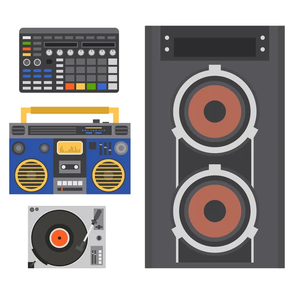 Hip hop accessoire musicus instrumenten accessoires breakdance expressieve rap muziek dj tiener expressieve teken vectorillustratie. — Stockvector