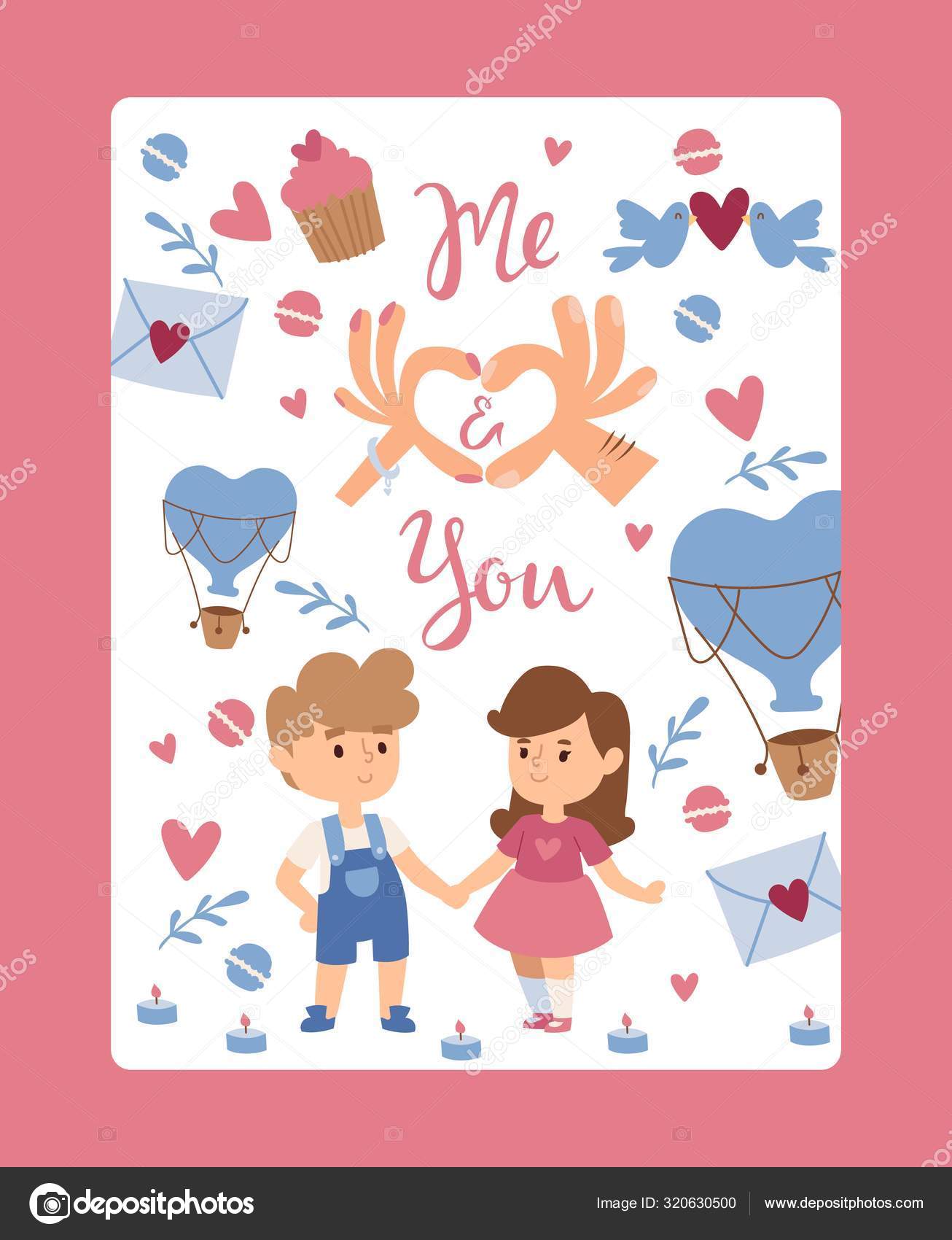 Romantic Valentine Card Vector Illustration Isolated Icons Of Love Cute Children Holding Hands Boy And Girl Cartoon Characters Romantic Couple And Symbols Of Love Vector Image By C Adekvat Vector Stock