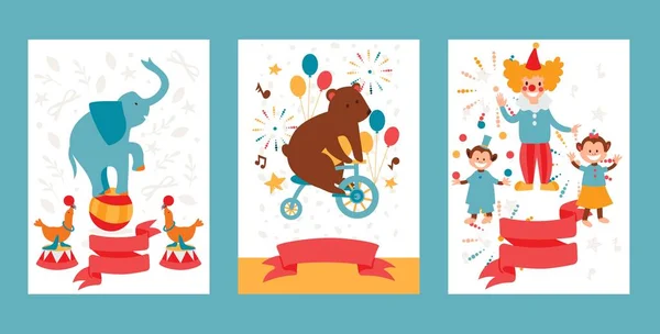 Circus show with trained animals, invitation banner vector illustration — 스톡 벡터