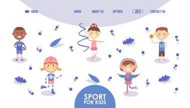 Sport for kids, happy active children, hobby section website vector illustration