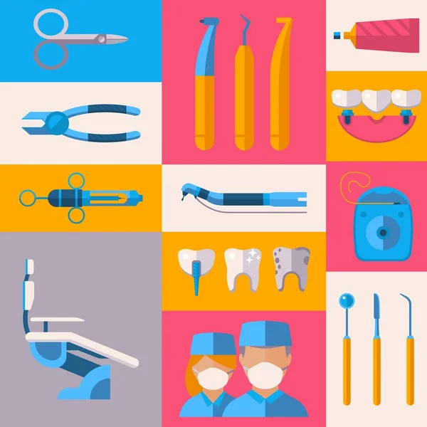Ferramentas de higiene oral equipamentos odontológicos, instrumentos médicos ilustração vetorial — Vetor de Stock