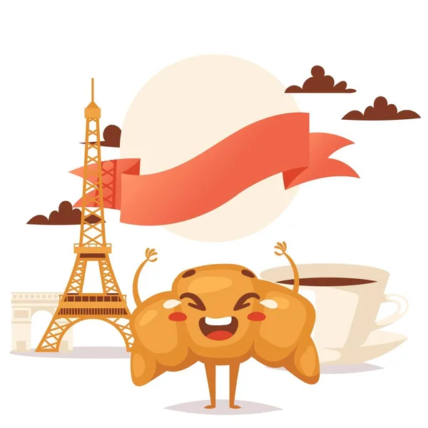 Croissant and coffee traditional French breakfast vector illustration — ストックベクタ