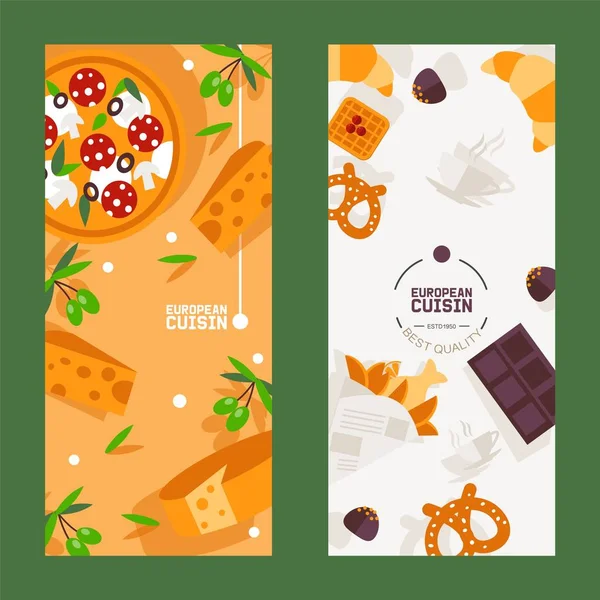 European cuisine restaurant menu banner vector illustration — Stok Vektör