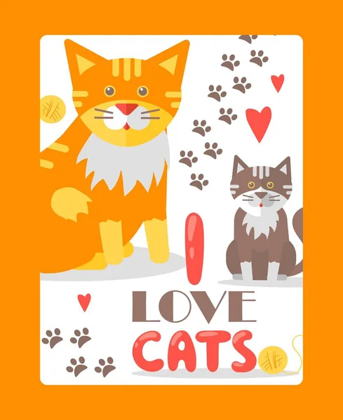Kartu untuk pecinta kucing, poster tipografi dengan gambar vektor hewan peliharaan yang lucu - Stok Vektor