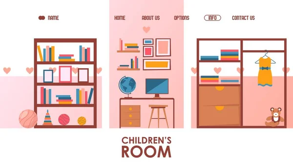 Children room furniture store website, vector illustration — Stock Vector