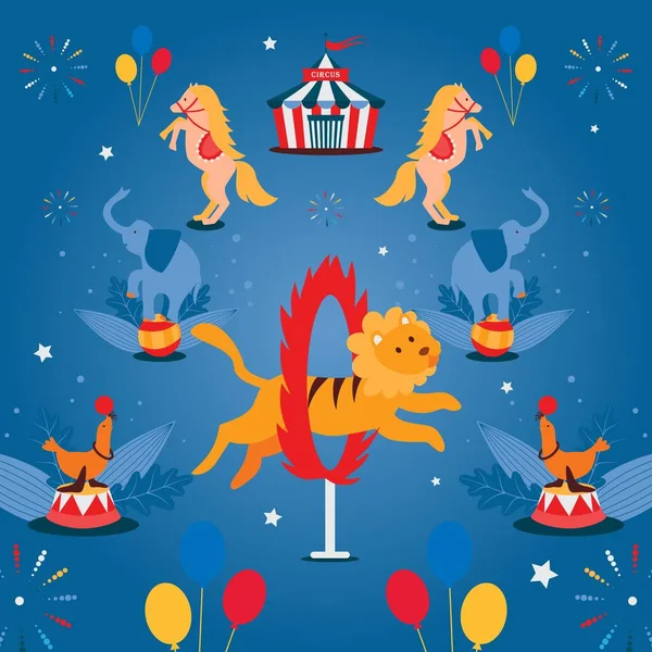 Spectacle de cirque avec des animaux entraînés effectuant des cascades illustration vectorielle — Image vectorielle