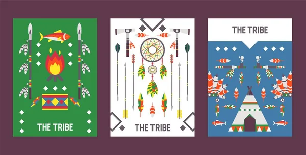 Banner de cultura indígena nativa americana con iconos, ilustración vectorial — Vector de stock