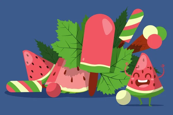Lody o smaku arbuza, gelateria cafe reklama wektor ilustracja — Wektor stockowy
