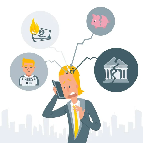 Un homme d'affaires parle au téléphone de l'illustration vectorielle de crise financière — Image vectorielle