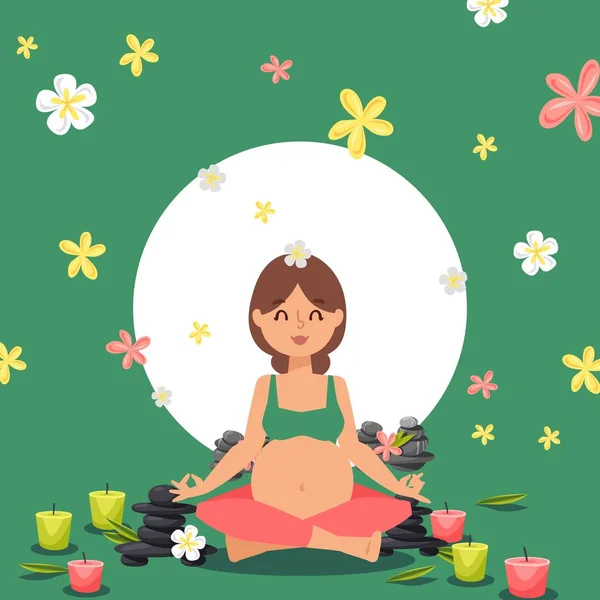 Mujer embarazada meditando en yoga loto pose vector ilustración — Archivo Imágenes Vectoriales