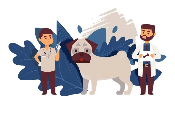 Clínica veterinaria para perros, médico en uniforme de dibujos animados personaje vector ilustración — Vector de stock