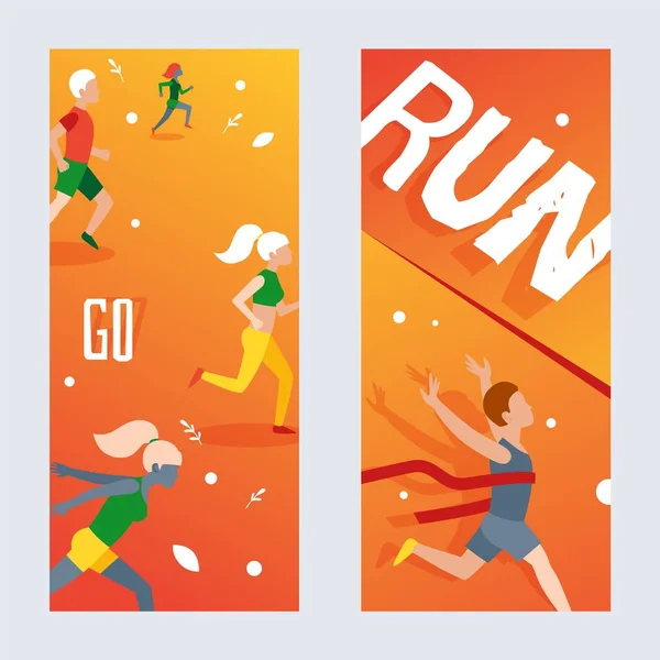 Bannière verticale marathon de course, invitation à la compétition sportive, illustration vectorielle — Image vectorielle