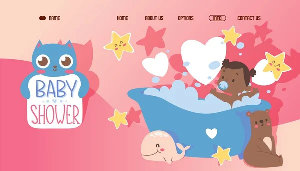 Baby shower, cute website template, happy little girl vector illustration — Stockový vektor