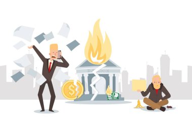 Finansal kriz, iş iflası ve işsizlik, insanlar vektör illüstrasyon