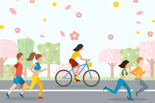 Courir et faire du vélo, mode de vie sain et actif, illustration vectorielle — Image vectorielle