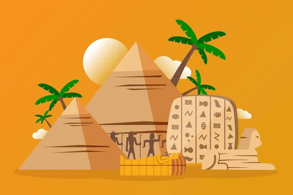 Egyptian pyramids and archeological artifacts, vector illustration — Stockový vektor