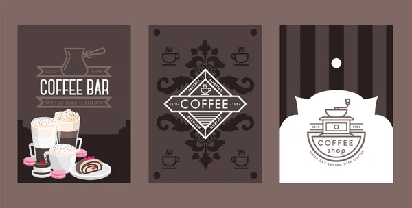 Bandiere della caffetteria, coperchio del menu del caffè, icone della linea per la caffetteria, illustrazione vettoriale — Vettoriale Stock