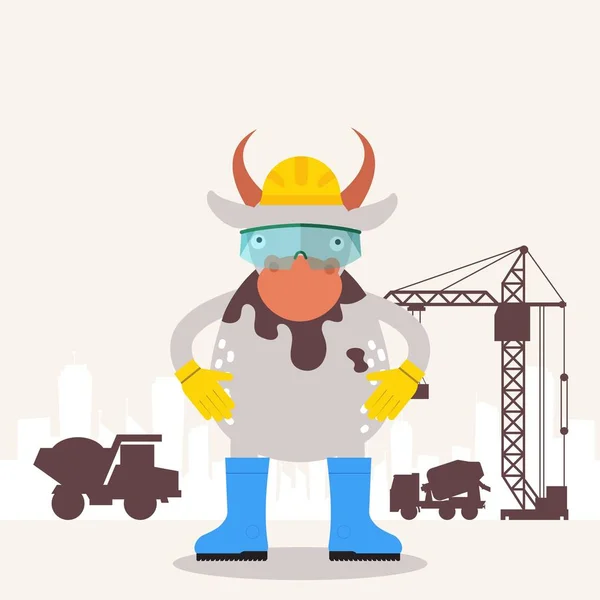 Cow builder engineer, funny cartoon character, construction site childish mascot, vector illustration — Stock Vector