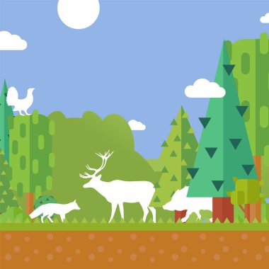 Nature forest animal silhouettes, environment protection concept, vector illustration