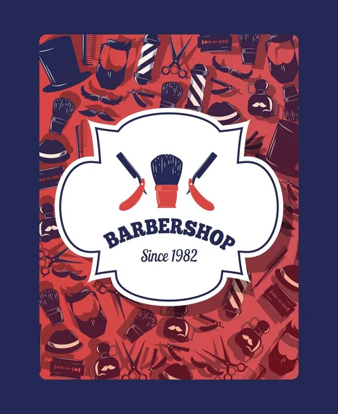 Εικονογράφηση φορέα Barbershop για banner, πινακίδα, σήμα ή κατάστημα ετικέτα σχεδιασμό με βούρτσα ξυρίσματος και ευθεία εικονίδιο ξυράφι. — Διανυσματικό Αρχείο