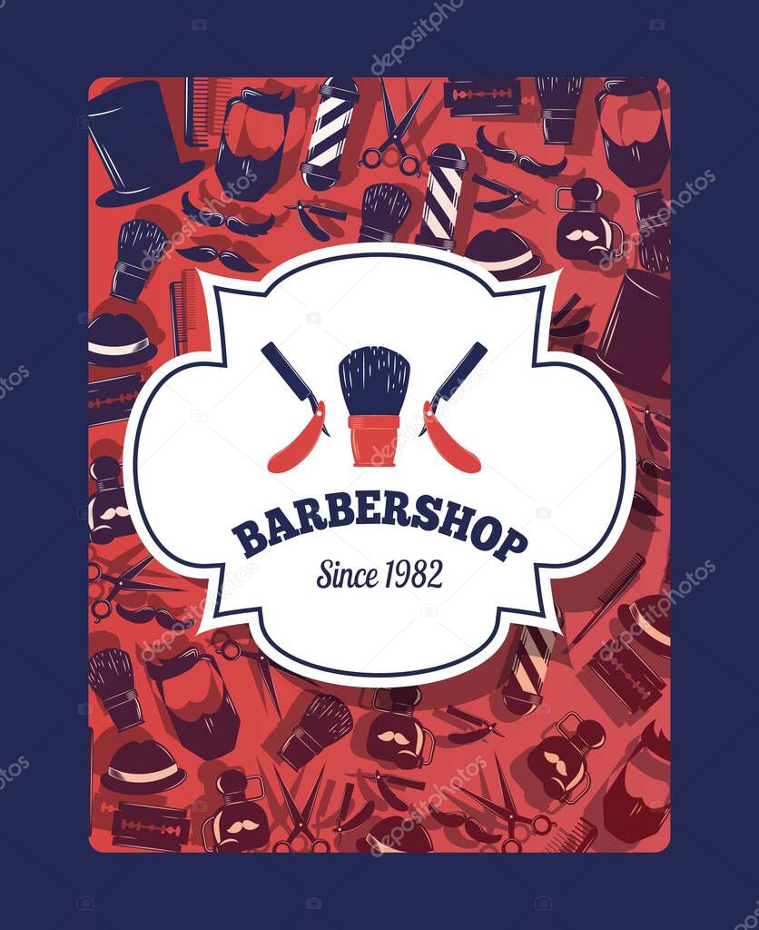 Barbershop vector illustration for banner, sign, badge or shop label design with shaving brush and straight razor icon.