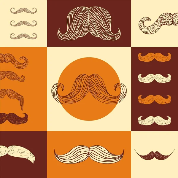 Ilustración de vectores de patrón de bigote, diseño de fondo retro modelado en bigote de hombre en estilo vintage hipster . — Archivo Imágenes Vectoriales
