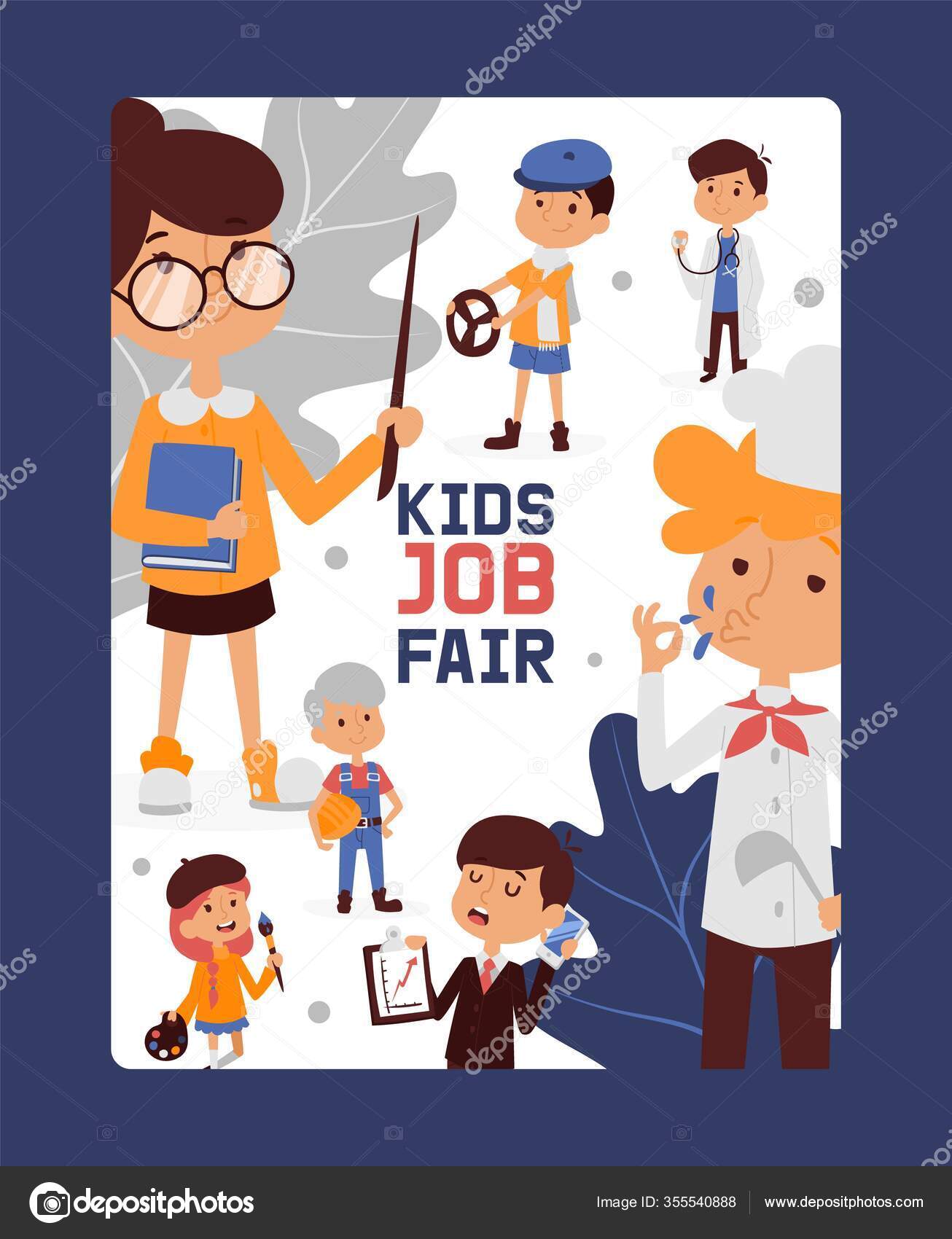 Feira de trabalho infantil, banner para escola e jardim de infância,  motorista da profissão de trabalho, professor, economista, artista,  ilustração do vetor do agricultor . Vetor de ©adekvat 355540888, image size:1306x1700
