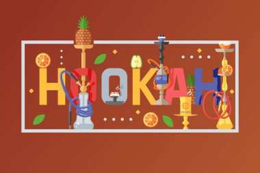 Beyaz arka planda broşür, nargile konsepti ve vektör illüstrasyonu tanıtımı. Tropik yassı meyve fahişesi..