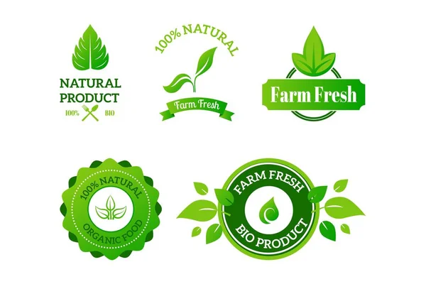 Icona di prodotto naturale, cibo fresco e bio isolato su bianco, illustrazione vettoriale. Badge, logo ecologico, etichetta, biglietto da visita alimentare pulito . — Vettoriale Stock