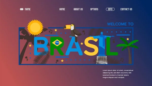 Web prapor pro plakát Brazílie, cestování jižní Ameriky vektorové ilustrace. Socha Ježíše Vykupitele. Šablona návrhu webu. — Stockový vektor