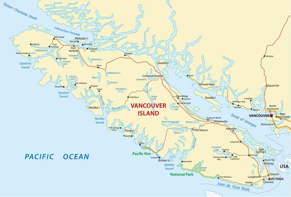 Vancouver Iseland mappa — Vettoriale Stock