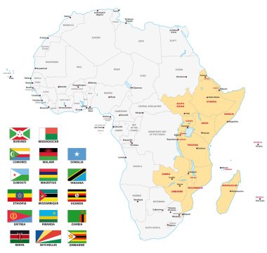 bayrakları ile Doğu Afrika harita