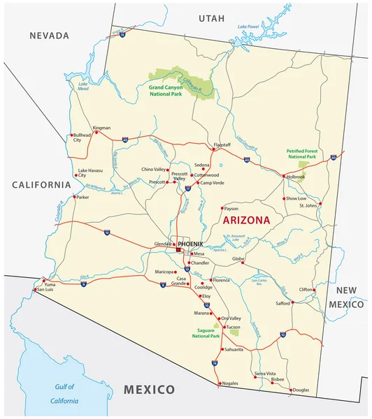 Peta jalan arizona - Stok Vektor