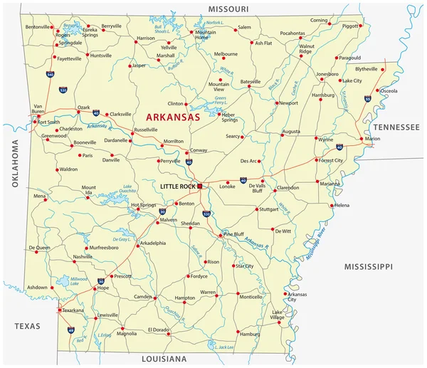 Arkansas-routekaart — Stockvector