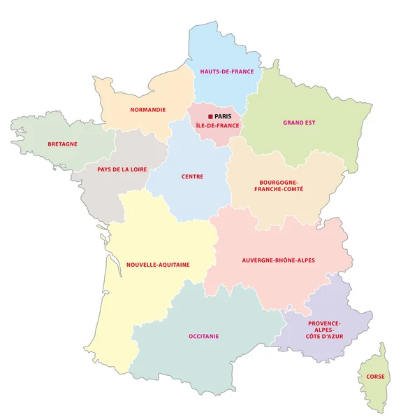 Mapa administrativo de las 13 regiones de Francia desde 2016 — Archivo Imágenes Vectoriales