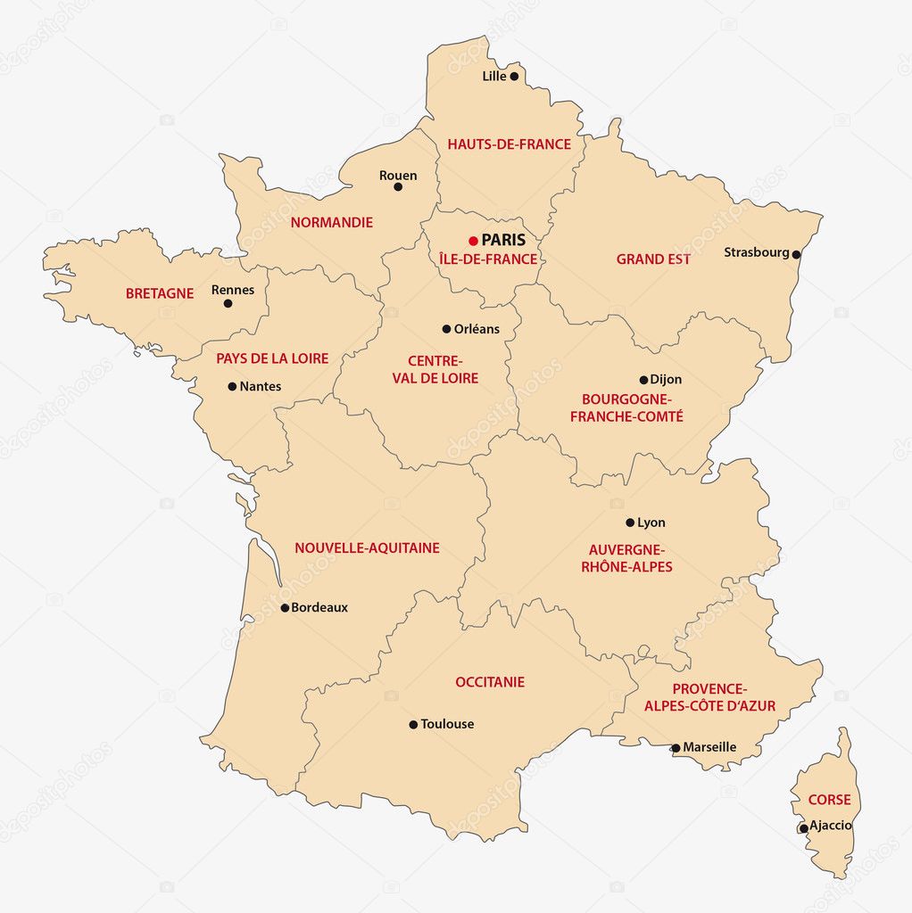 slepá mapa francie Administrativní slepá mapa 13 regionů Francie od roku 2016 — Stock  slepá mapa francie