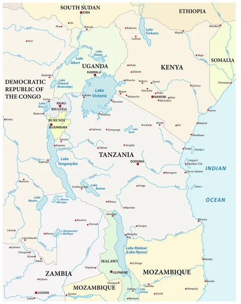Vector χάρτη από τις μεγάλες αφρικανικές λίμνες — Διανυσματικό Αρχείο