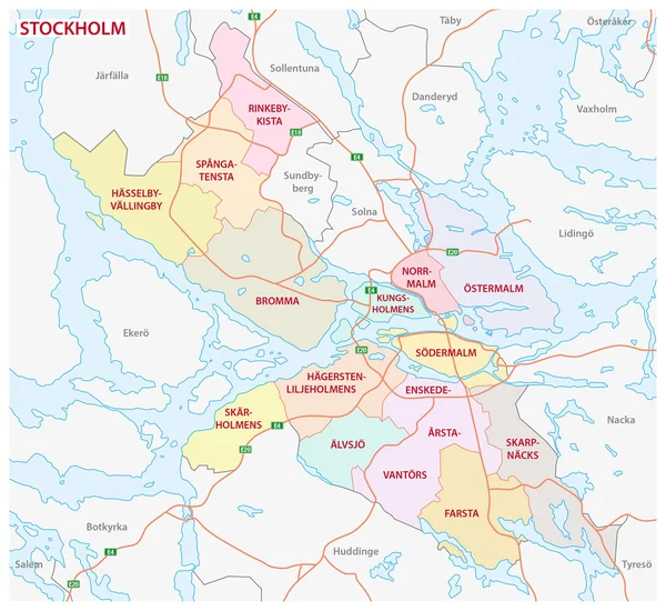 Administrative and political map of Stockholm — Stock vektor