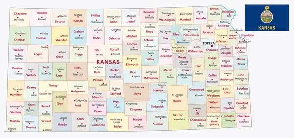 Kansas administrative map with flag — ストックベクタ