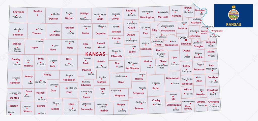 kansas administrative map with flag