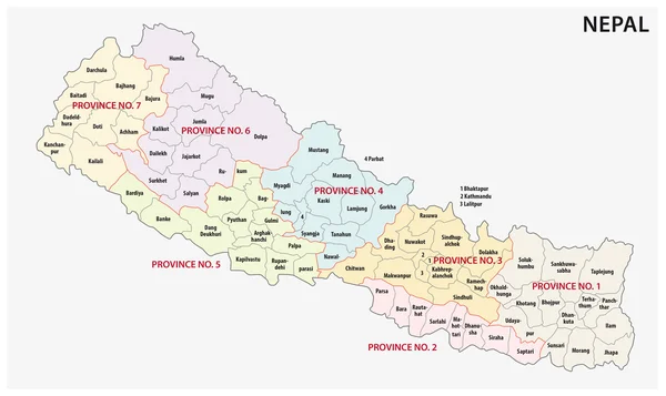 Kaart van Nepal administratieve en politieke (provincie) — Stockvector