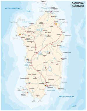 Yol haritası Akdeniz İtalyan Sardunya Adası